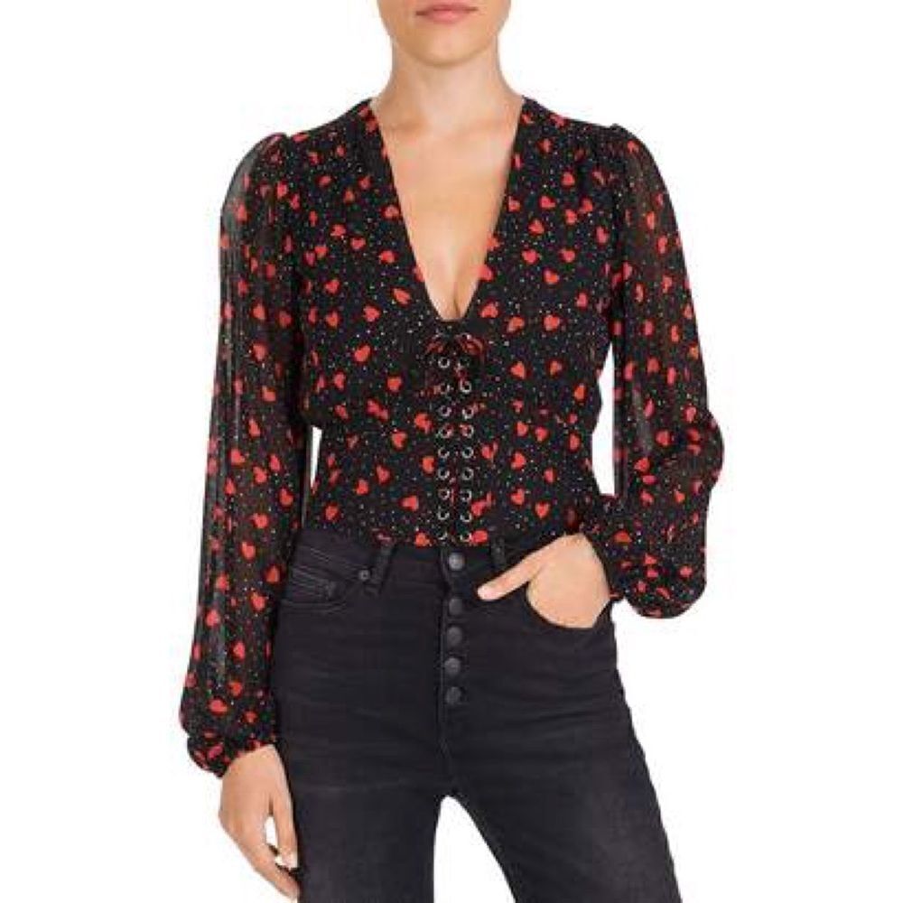 NWT The Kooples So In Love Printed Lace-Up Peplum Top